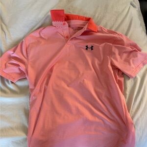 Under Armour Men's Coral and White Striped Polo